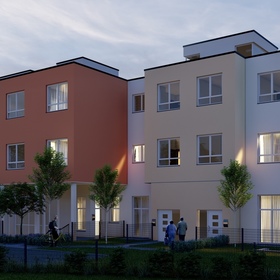 Quartier an der Kellei Dresden Stadtvillen Blick auf Eingangsbereich am Abend
